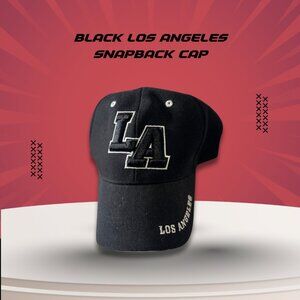 Black Los Angeles Snapback Cap With Embroidered LA Logo & Text  One Size Fits Al